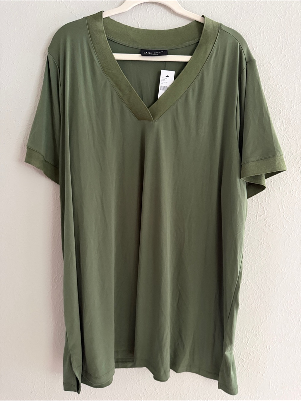 Lane Bryant Olive Green V-Neck Short Sleeve Shirt